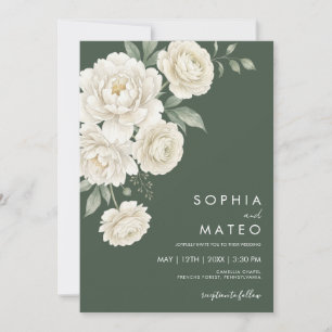 Convite de Casamento Floral Verde Safira Elegante