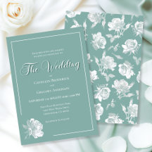 Convite de Casamento Floral Verde Sage em Letra de