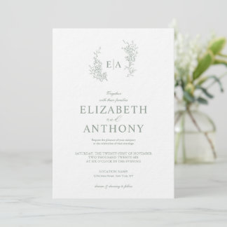 Convite de Casamento Floral Verde Sage Simples
