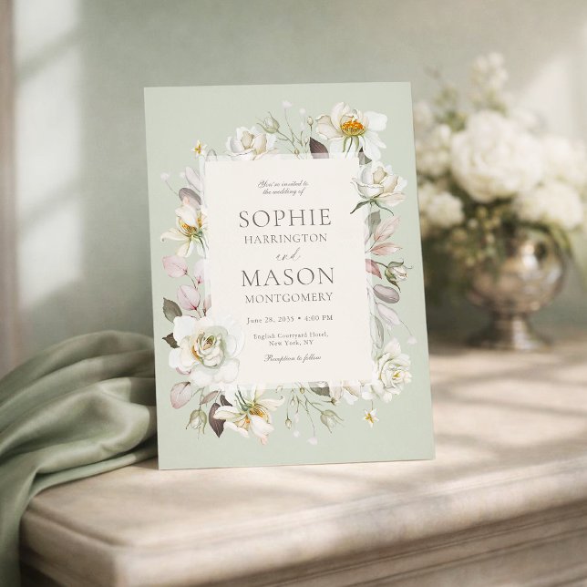 Convite de Casamento Floral Verde Sálvia (Criador carregado)