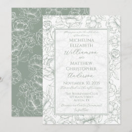 Convite de Casamento Floral Verde Sálvia Elegante
