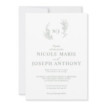 Convite de Casamento Floral Verde Salvia Simples