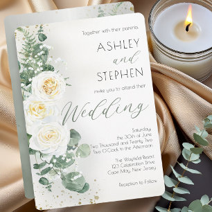 Convite de Casamento Floral Verde Sauge Romântico