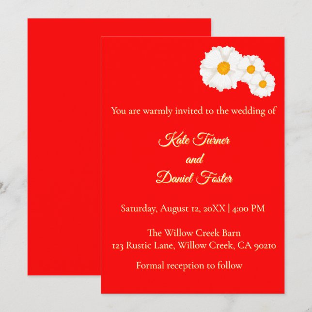 Convite de Casamento Floral Vermelho (Frente/Verso)