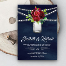 Convite de Casamento Floral Vermelho Borgonha Jarr