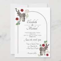 Convite de Casamento Floral Vermelho Burro Rústico