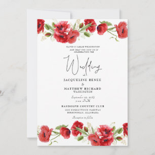 Convite de Casamento Floral Vermelho Colorido II