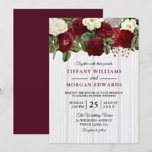 Convite de casamento Floral Vermelho de Marsala