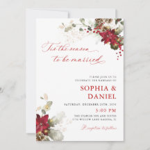 Convite de Casamento Floral Vermelho de Natal