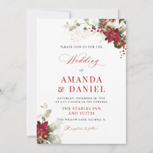 Convite de Casamento Floral Vermelho de Natal