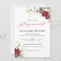 Convite de Casamento Floral Vermelho de Natal
