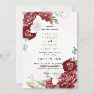 Convite de casamento floral vermelho e branco
