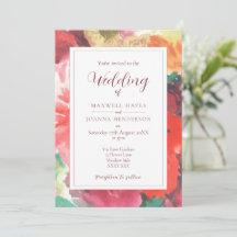 Convite de Casamento Floral Vermelho e Rosa Vibran