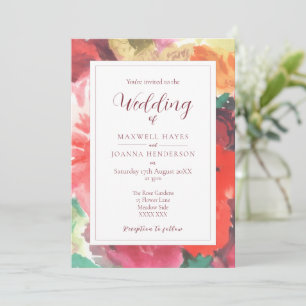 Convite de Casamento Floral Vermelho e Rosa Vibran