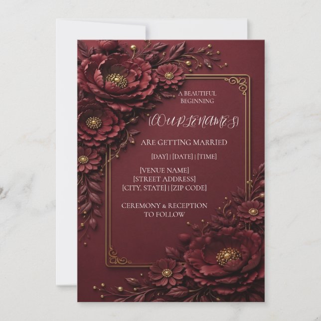 Convite de casamento floral vermelho elegante (Frente)