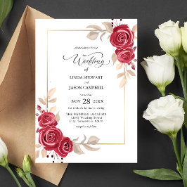 Convite de Casamento Floral Vermelho Elegante com 