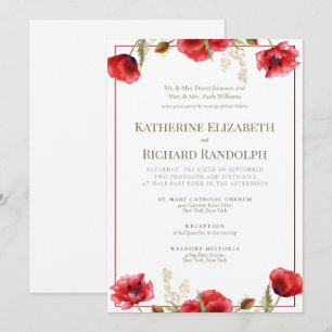 Convite de Casamento Floral Vermelho Formal Vermel