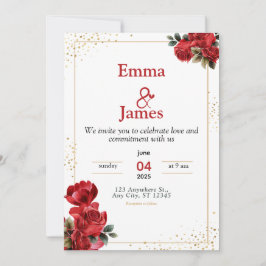 Convite de Casamento Floral Vermelho Luxuoso