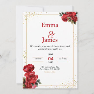 Convite de Casamento Floral Vermelho Luxuoso