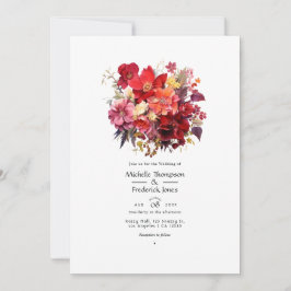 Convite de Casamento Floral Vermelho Luxuriante