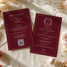 Convite de Casamento Floral Vermelho Old Money com