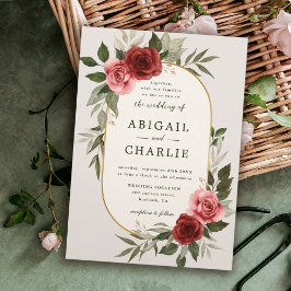 Convite De Casamento Floral Vermelho Por Aquarela 