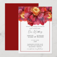Convite de Casamento Floral Vermelho Toscano Ousad
