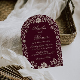 Convite de Casamento Floral Vermelho Vinho Mexican