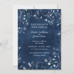 Convite de Casamento Floral Videira Branco Naval