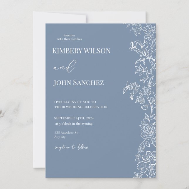 Convite de Casamento Floral Vinca Romântico (Frente)