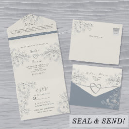 Convite de Casamento Floral Vintage Azul Empoeirad