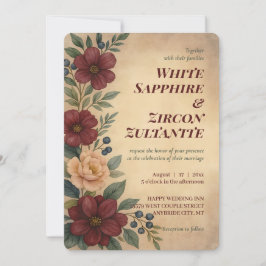 Convite de casamento Floral Vintage Burgundy