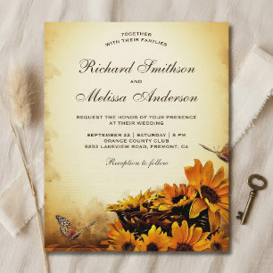 Convite de Casamento Floral Vintage com Girassóis