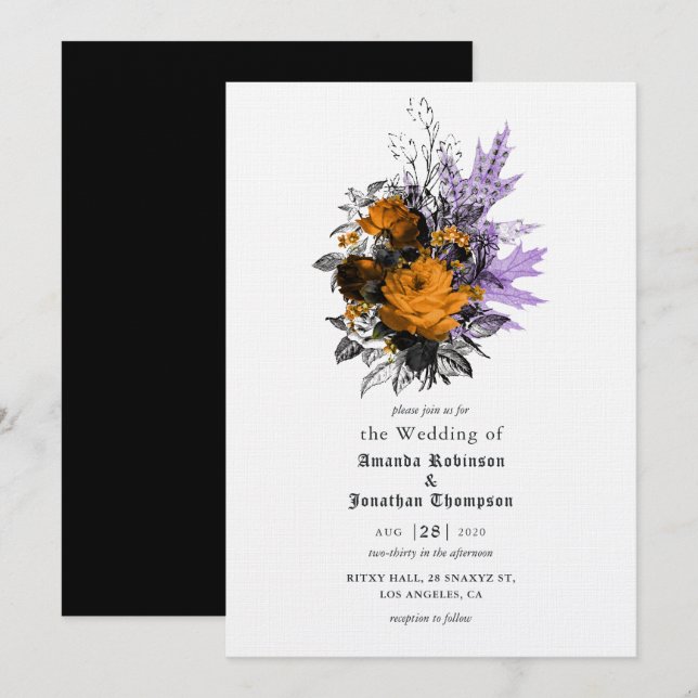 Convite de Casamento Floral Vintage de Halloween (Frente/Verso)