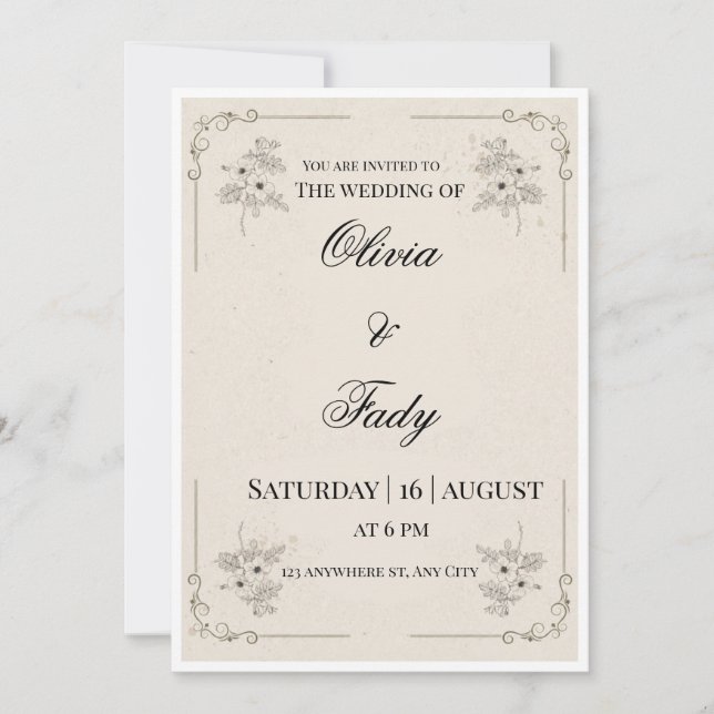 Convite de Casamento Floral Vintage Elegante (Frente)