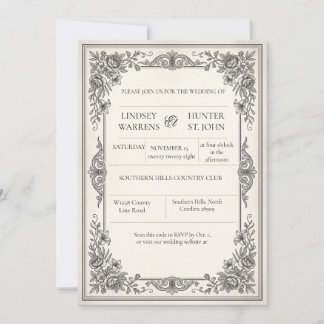 Convite de Casamento Floral Vintage Elegante