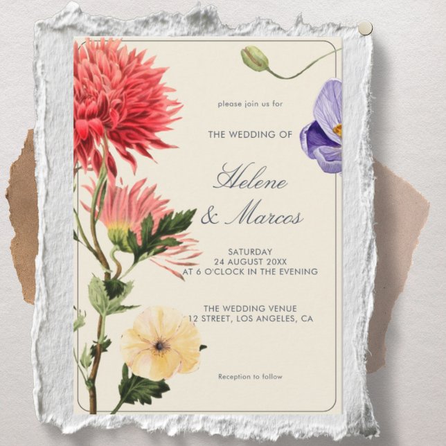 Convite de Casamento Floral Vintage Elegante Botân (Criador carregado)