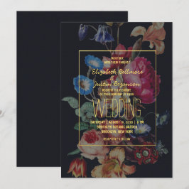 Convite de Casamento Floral Vintage Escuro