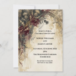Convite de Casamento Floral Vintage Escuro
