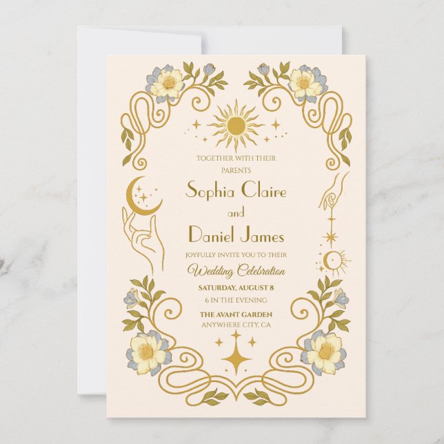Convite de Casamento Floral Vintage Místico (Frente)