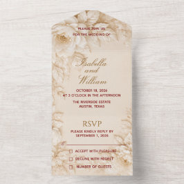 Convite de Casamento Floral Vintage Tudo-em-Um