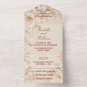 Convite de Casamento Floral Vintage Tudo-em-Um