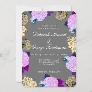 Convite de Casamento Floral Violeta Cinza