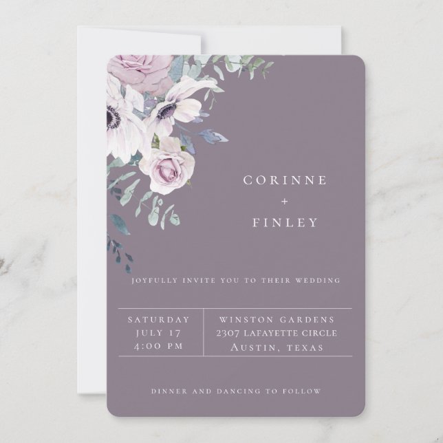 Convite de casamento floral Violeta de Jardim Empo (Frente)