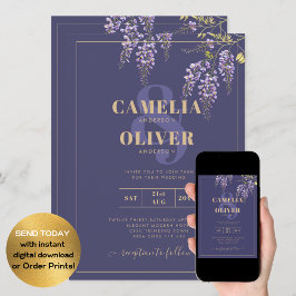 Convite de casamento floral WISTERIA roxo dourado 