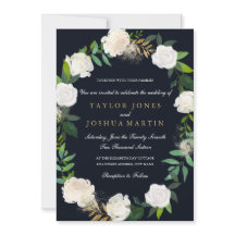 Convite de Casamento Floral Wreath Blush Navy Gold