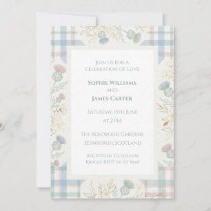 Convite de Casamento Floral Xadrez Pastel
