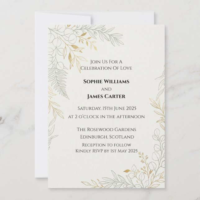 Convite de Casamento Floral Xadrez Tartan (Frente)