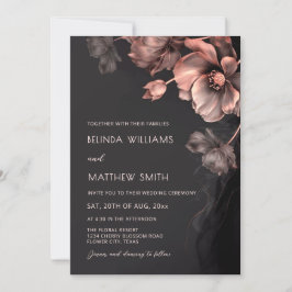 Convite de Casamento Flores 3D Metálicas Rosa Bege