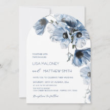 Convite de Casamento Flores Azuis Brancas